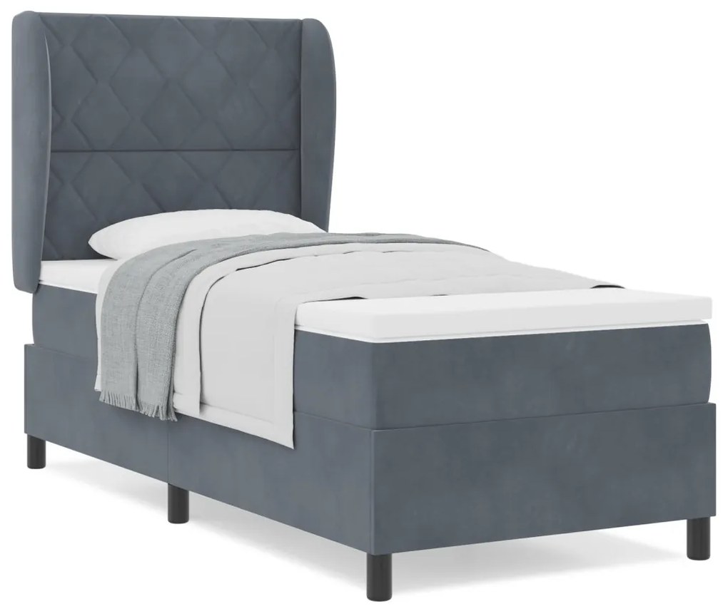 Boxspring Ágy Matraccal Sötétszürke 90x200 cm Bársony