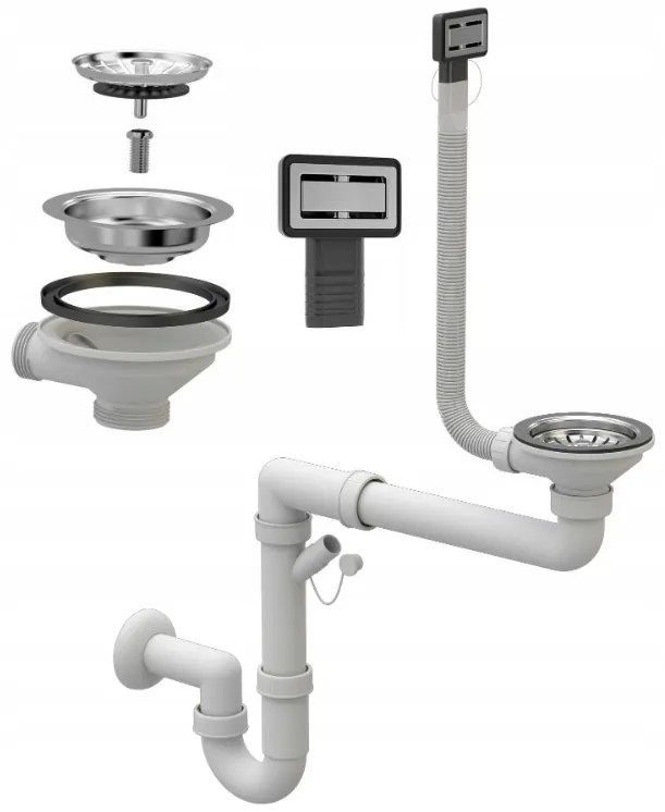 Gamma Gamma, 1-kamrás kézi szifon gránit mosogatóhoz négyzetes túlfolyóval, króm, GMA-1M11ZCH