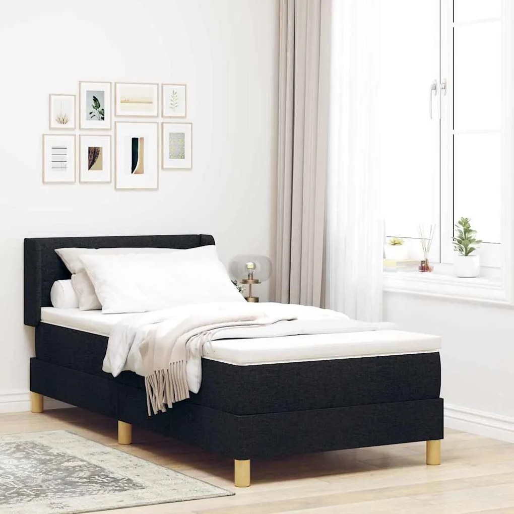 Boxrugós ágy Fekete és fehér és fekete 80 x 200 cm szövet