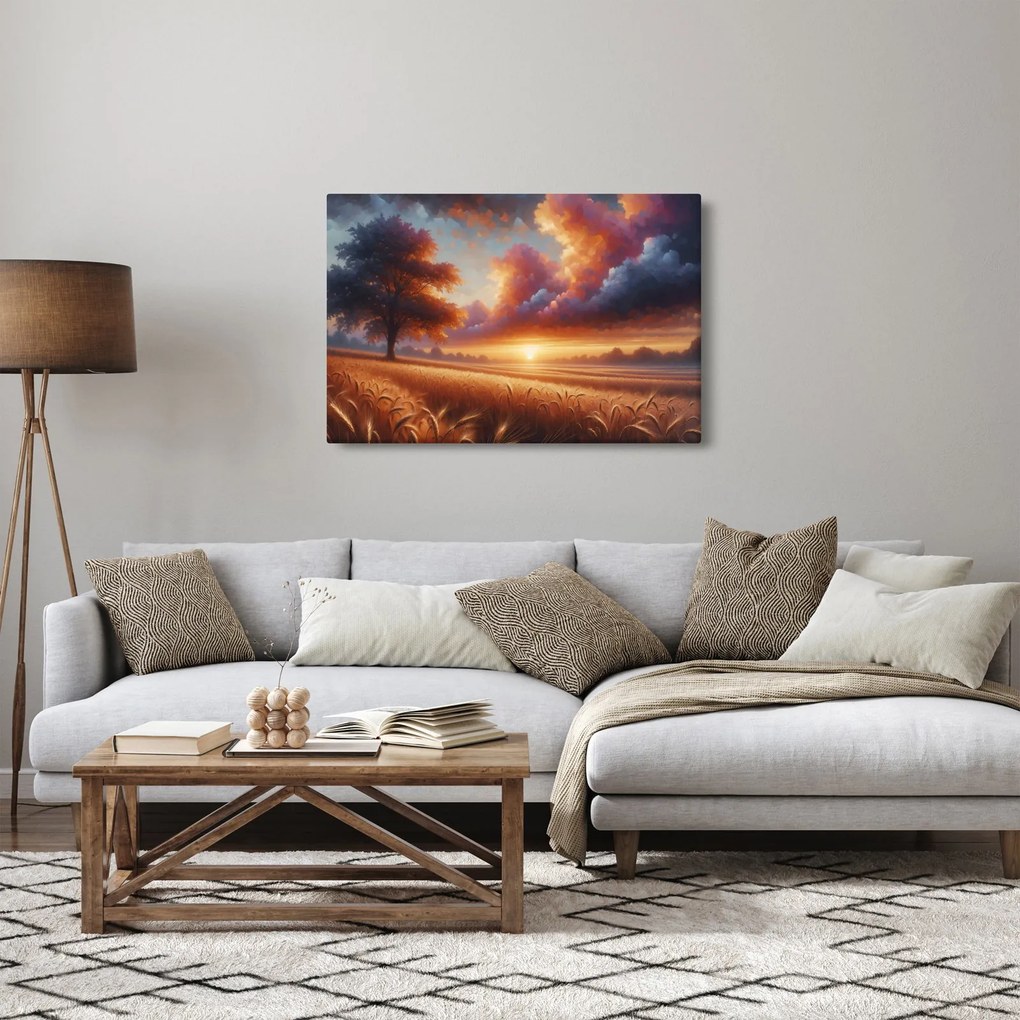 Kép – Naplemente a mezőn (90x60 cm)