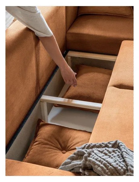 Téglavörös kordbársony kinyitható sarokkanapé (variálható) Lazy Lukka – Miuform