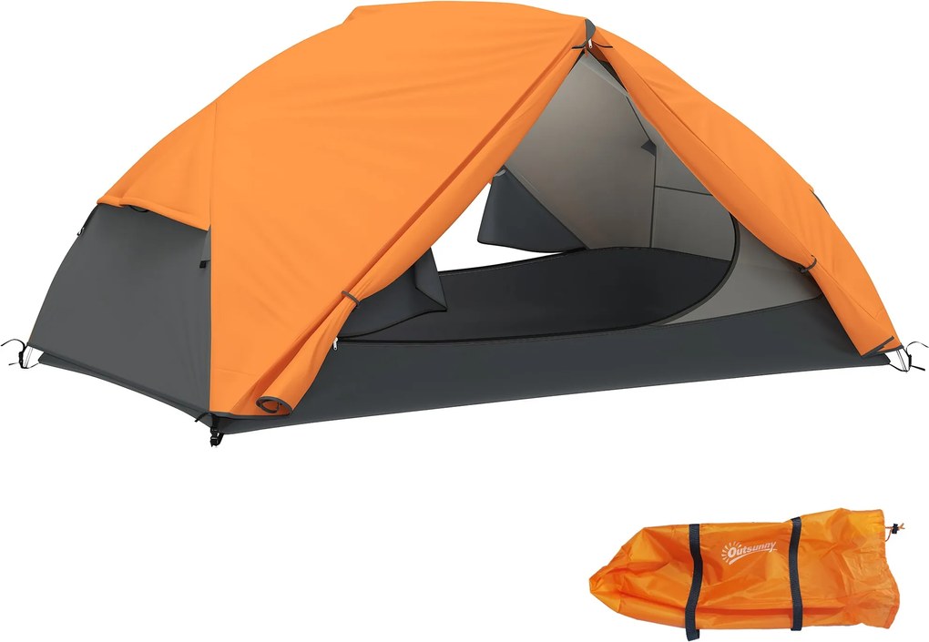 Outsunny 2 Fős Kempingtábor Hálózsák 2 Előszobával, Vízálló Kupola Sátor 2 Ajtóval, 2 Rácsos Ablakkal, Belső Zsebekkel és Szállítótáskával Túrázáshoz,