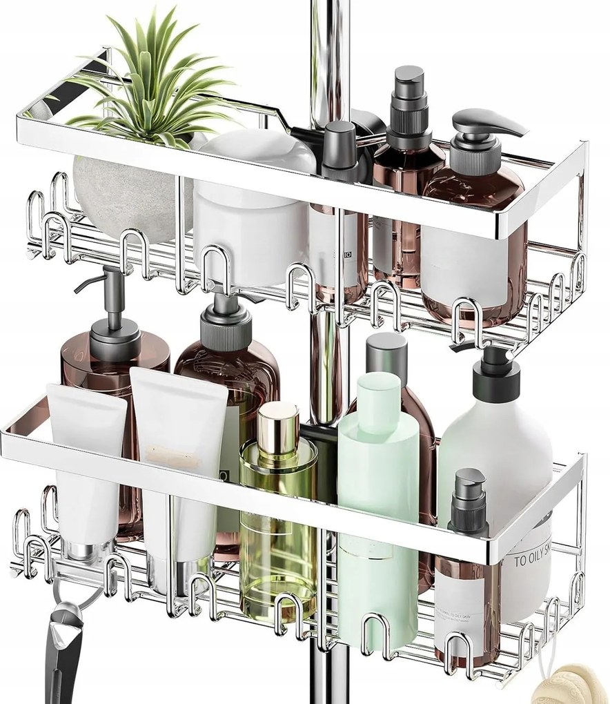 Zuhanypolc fúrás nélkül rozsdamentes acél 2 szint