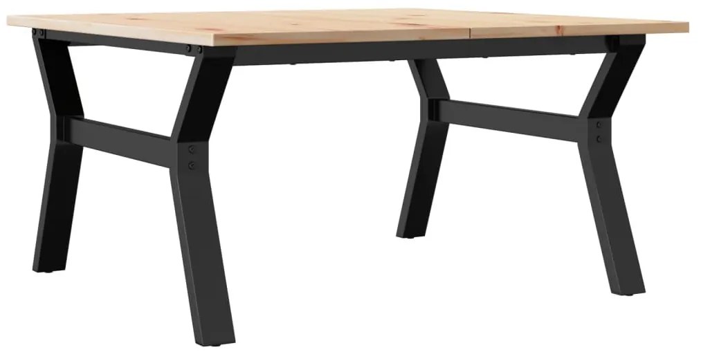 tömör fenyőfa és öntöttvas dohányzóasztal Y-vázzal 80x80x45 cm
