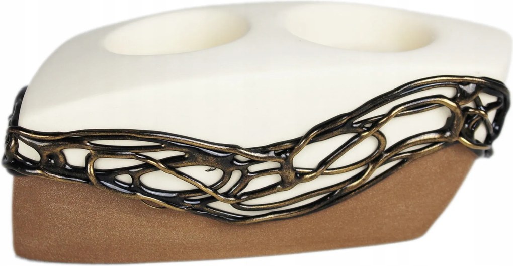 Gyertyatartó kerámia kézműves kollekció ólomüveg barna