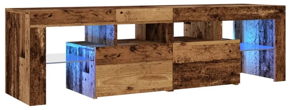 antik fa színű szerelt fa TV-szekrény LED-ekkel 140x36,5x40 cm