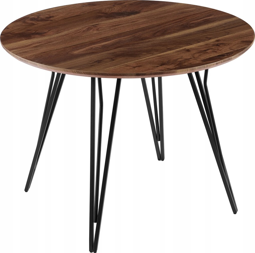 Étkezőasztal Kerek Ø100cm Dió Színben Természetes Fém Lábak