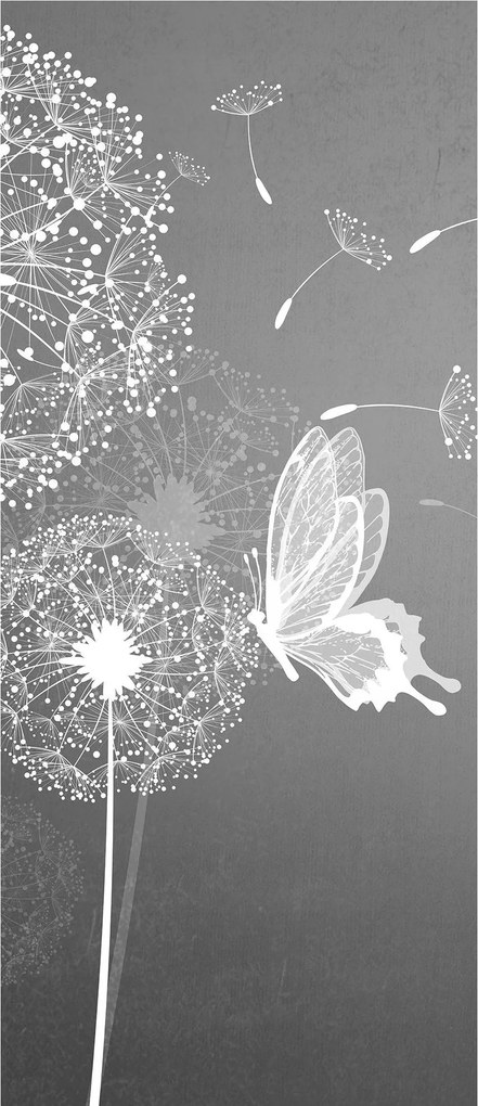 Fotótapéta pitypangok pillangókkal szürke háttér elegancia 91x211 +ragasztó