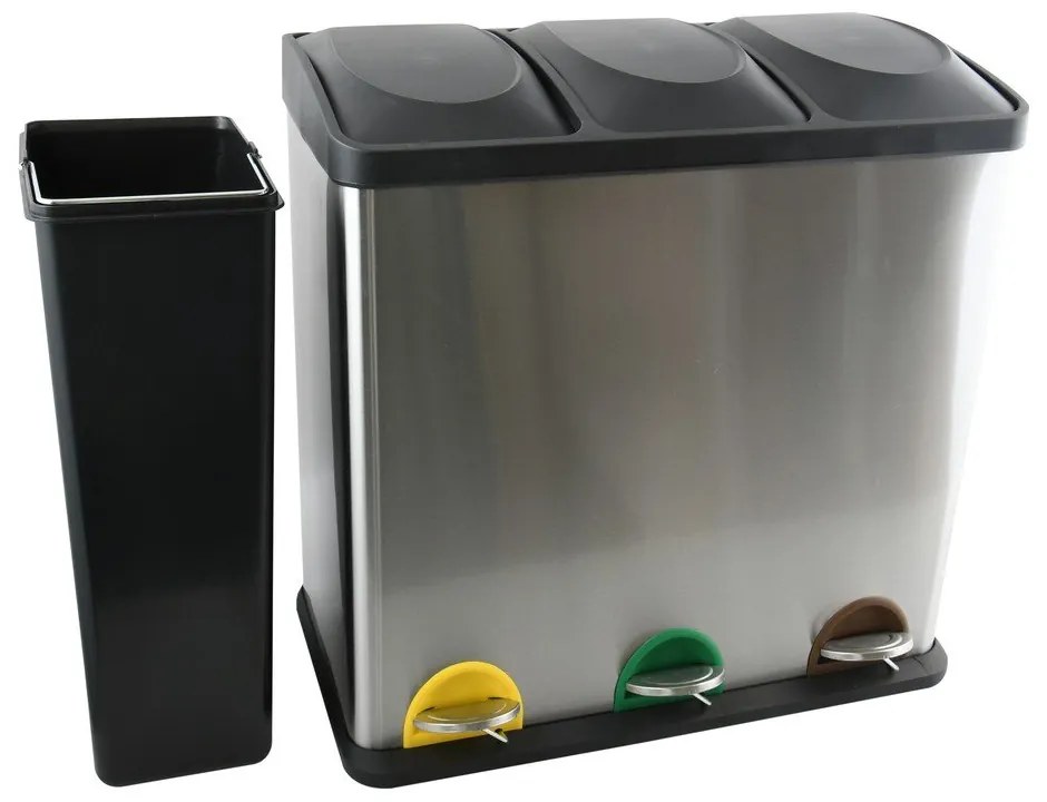 Matt ezüstszínű acél szelektív pedálos szemetes 3x20 l Tri Selectif – MSV