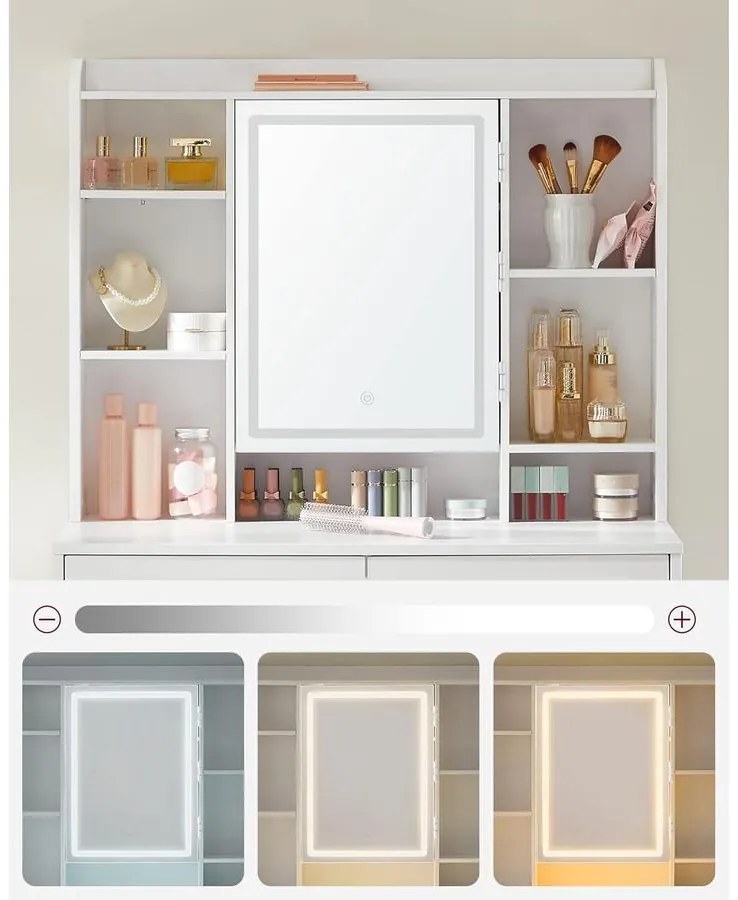 Fésülködőasztal LED világítással, fehér