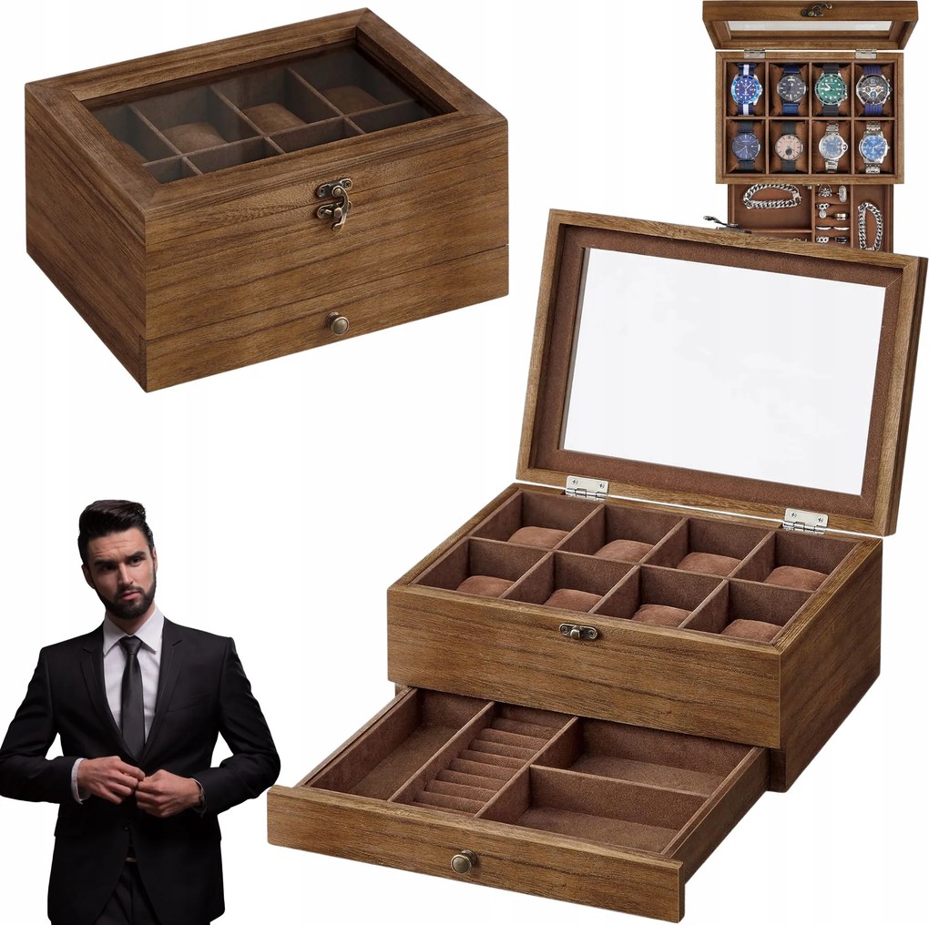 Fából készült óradoboz Ékszerdoboz Ajándék Rendező Doboz