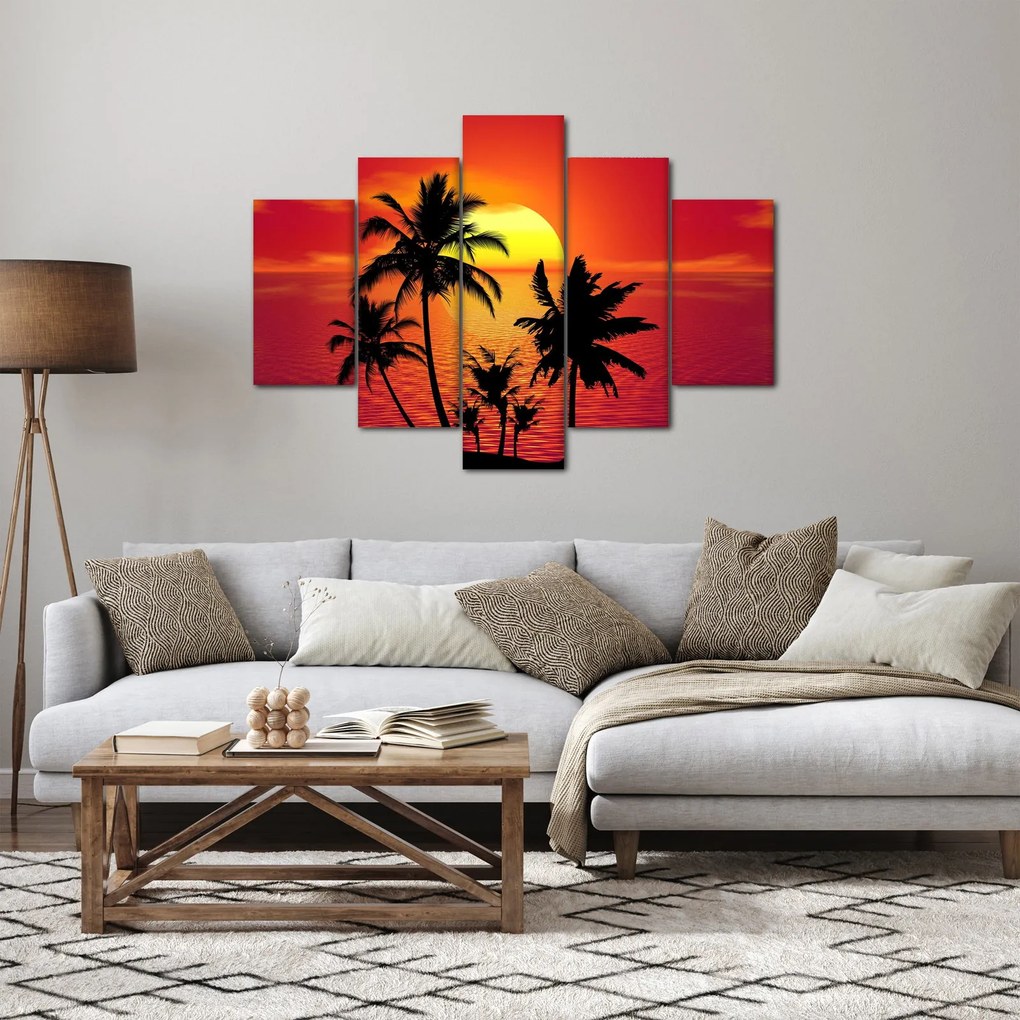 Egy sziget sziluettjének képe pálmafákkal (150x105 cm)