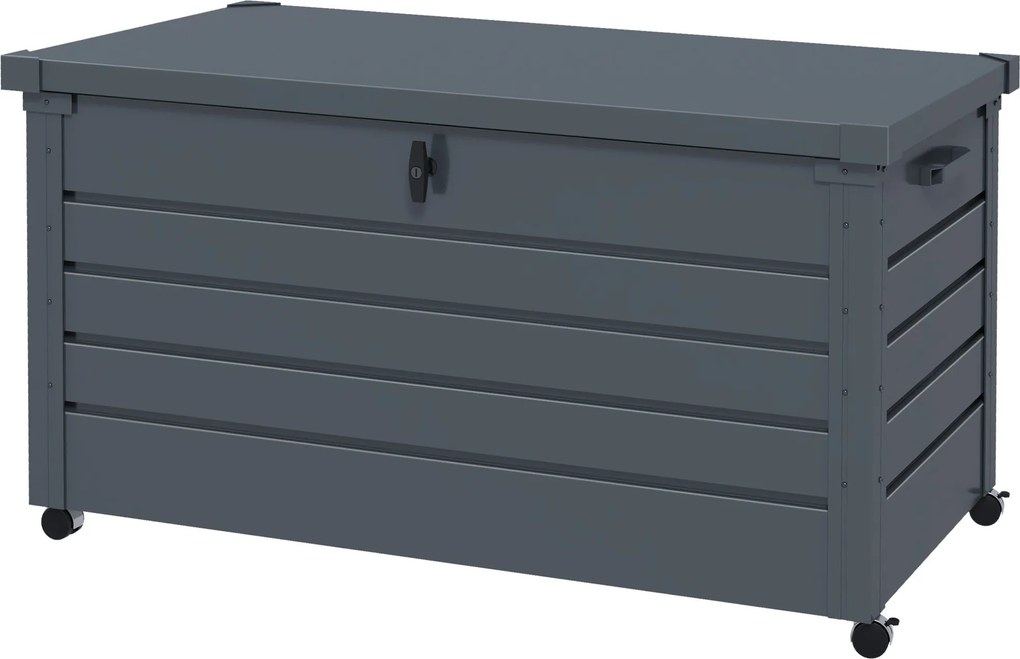 Outsunny 311 L Kültéri Tárolódoboz, Galvanizált Acél, 4 Kerek, 2 Fogantyú és 1 Zár a Kerthez, 120x62x66 cm Sötétszürke | Aosom