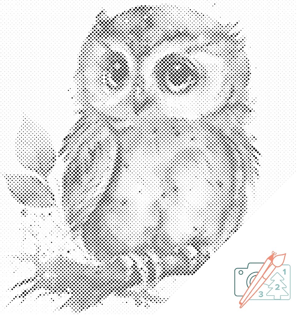 Gario PontPöttyöző Bagoly nagy szemekkel Méret: 30 x 40 cm, Keretezés: Keret nélkül (csak a vászon), Pontok színe: Zöld