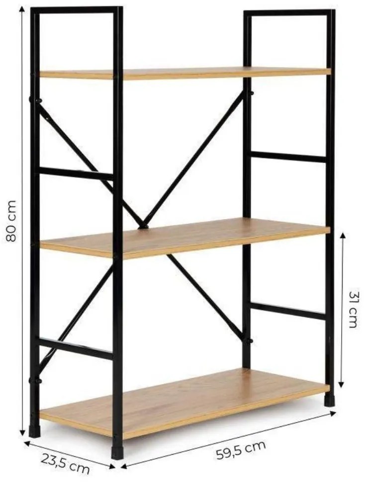 Intenso Home 3 szintes nyitott könyvespolc 59 x 80cm (Aranytölgy) | Univerzális tároló állvány fém lábakkal