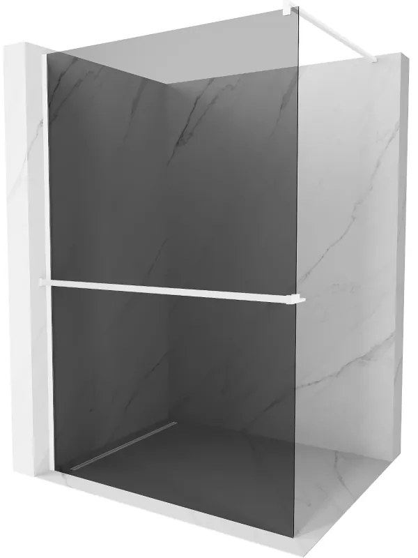 Mexen Kioto+, Walk-In zuhanyparaván polccal és akasztóval 120 x 200 cm, 8mm szürke üveg, fehér profil, 800-120-121-20-40
