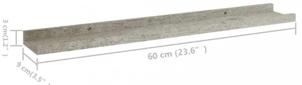 4 db betonszürke fali polc 60 x 9 x 3 cm