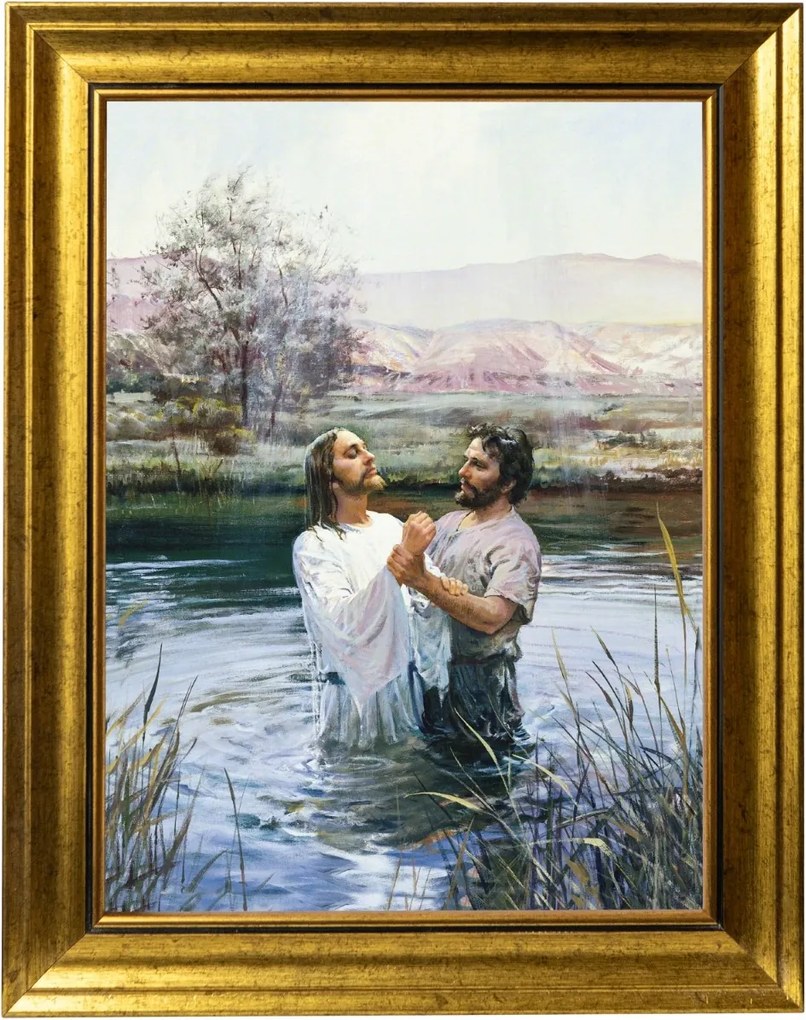 Jézus Keresztelése Jordanában Vászonkép Díszített Keretben 30X40