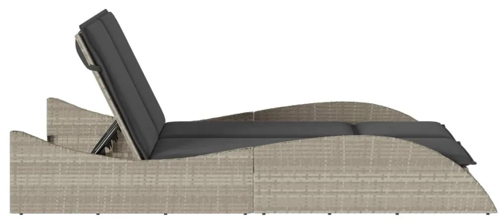 Világosszürke polyrattan napozóágy párnákkal 114x205x73 cm