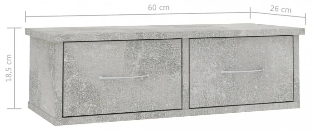 betonszürke szerelt fa falra szerelhető fiókos polc