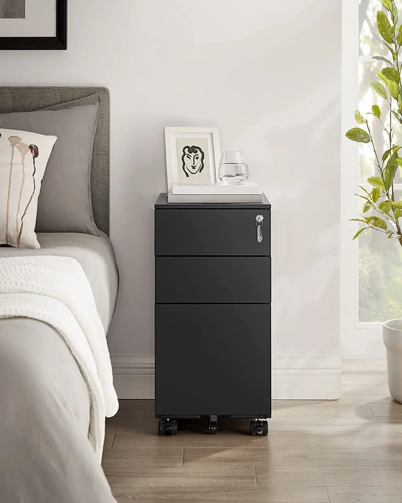 Zárható irodai szekrény , acél irattartó szekrény 3 fiókkal, fekete