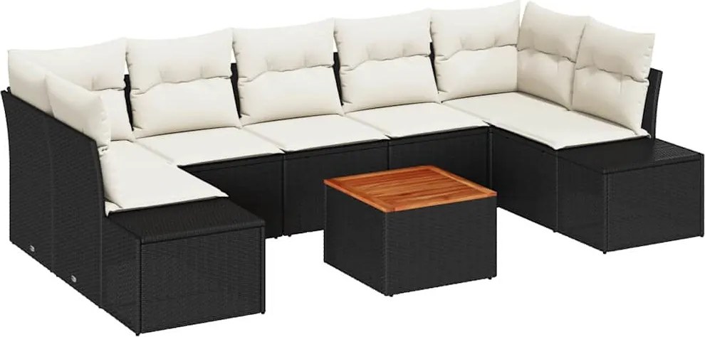 vidaXL Kerti Kanapé Szett párnával 8 pcs Fekete polirattan