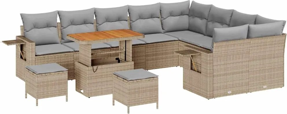 vidaXL Kerti Kanapé Szett 12 pcs Bézs polirattan