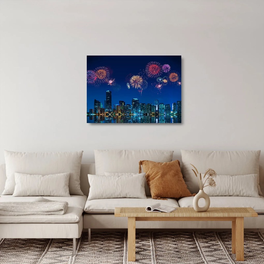 Kép - tűzijáték Miamiban (üvegen) (70x50 cm)