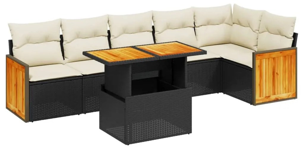 7 részes fekete polyrattan kerti ülőgarnitúra párnával