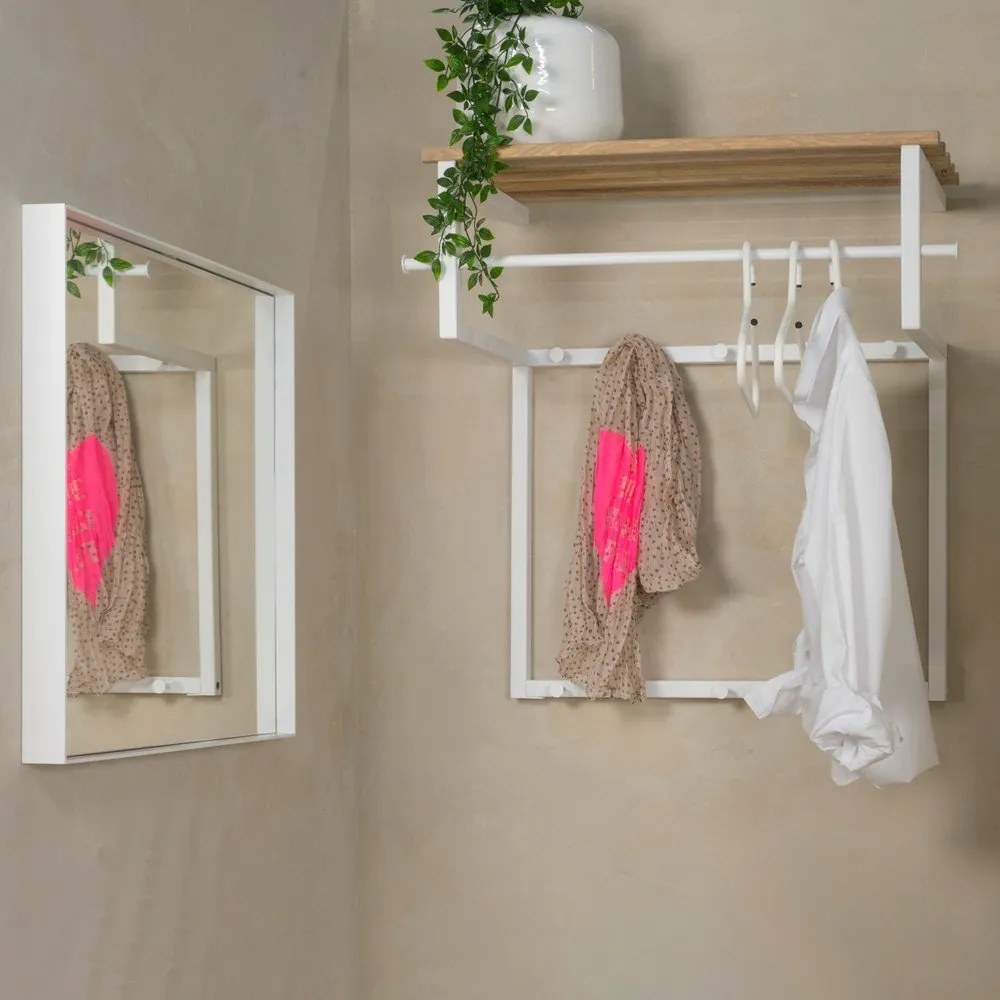 Fehér-natúr színű fém fali fogas polccal 76 cm Rizzoli – Spinder Design