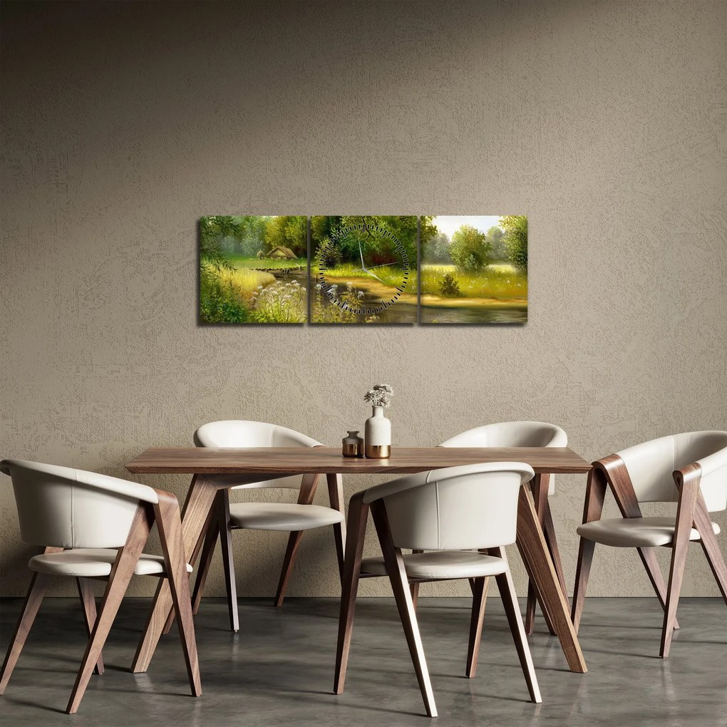 Kép - folyó az erdőnél, olajfestmény (órával) (90x30 cm)