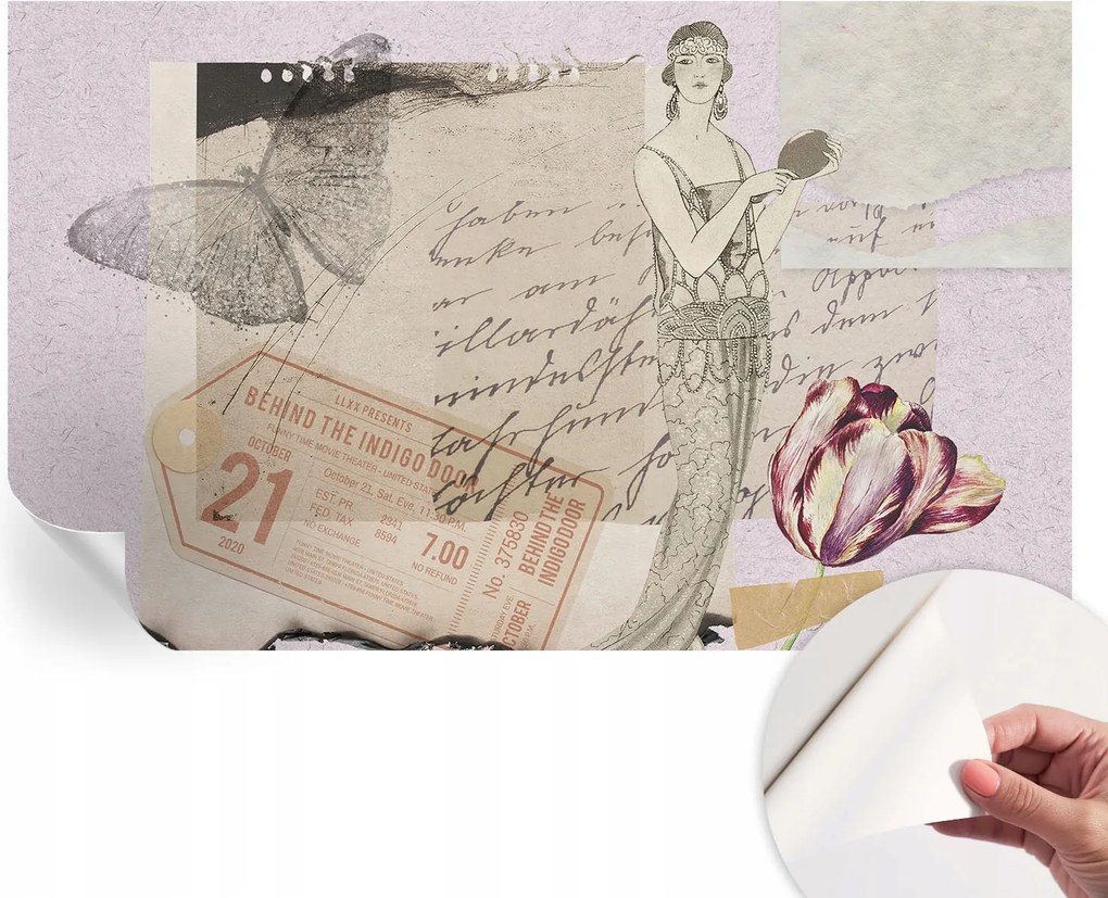 Öntapadós tapéta Fali furnér 3D hatás Nosztalgikus kollázs 416x254 cm