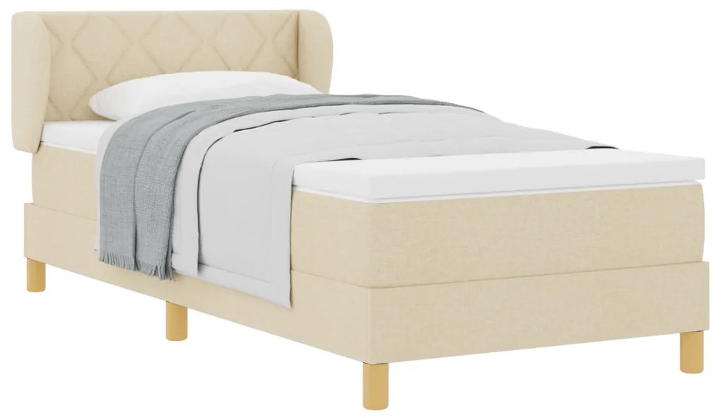 Boxspring Ágy Matrac Szetben Krém, 90x200 cm, Szövet