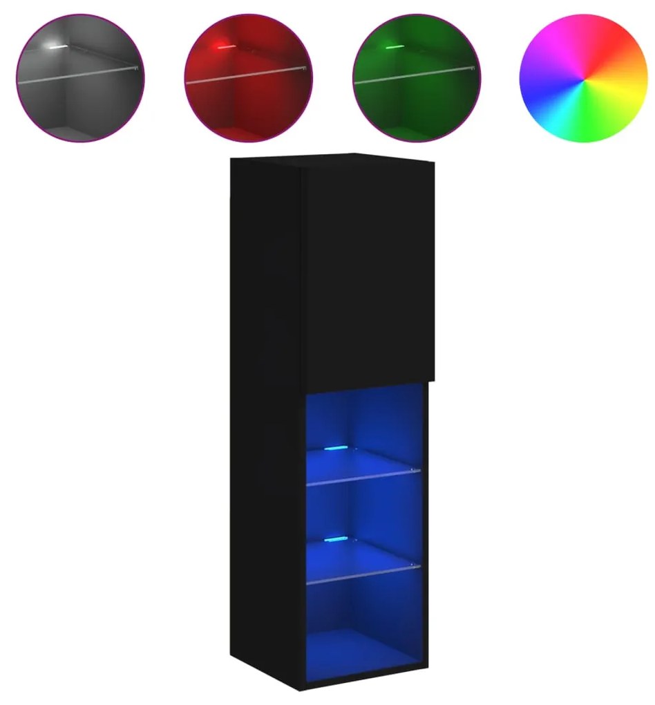 fekete TV-szekrény LED-lámpákkal 30,5 x 30 x 102 cm