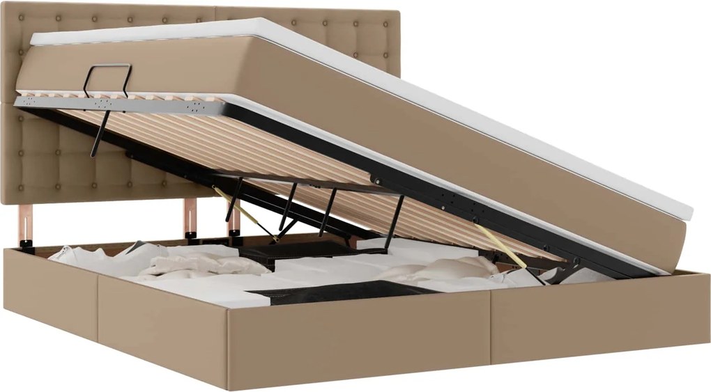 vidaXL Tárolós Ágy matracmal fejtámlával Kávé 160 x 200 cm Műbőr