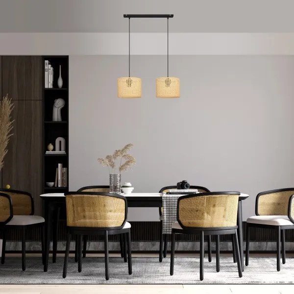 Csillár zsinóron ALBA 2xE27/15W/230V rattan/fekete