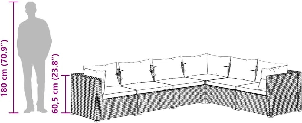 6 részes szürke polyrattan kerti ülőgarnitúra párnákkal