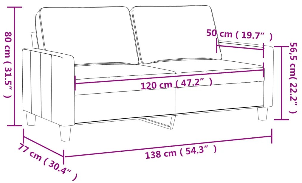 vidaXL kétszemélyes krémszínű bársony kanapé 120 cm