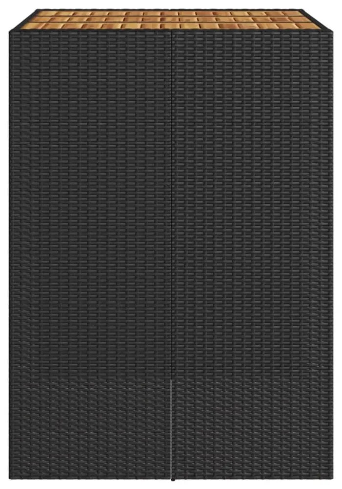 fekete polyrattan kerti bárasztal akácfa lappal 105x80x110 cm