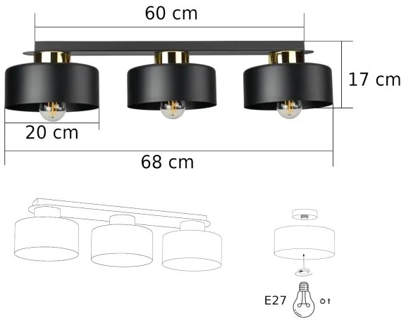 Mennyezeti lámpa IGNIA 3xE27/60W/230V fekete/arany