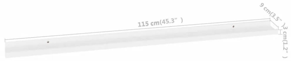 4 db fehér fali polc 115 x 9 x 3 cm