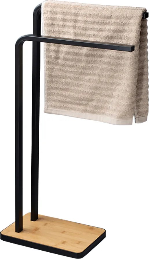 Törölközőtartó, fekete fém/bambusz, LABAV