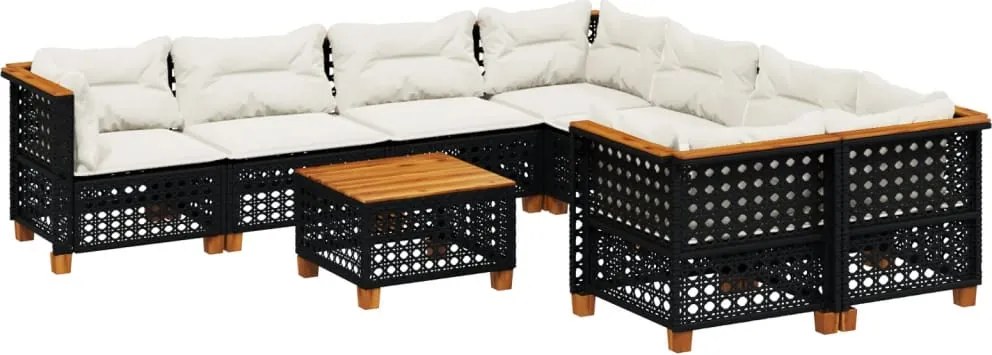 vidaXL 9 részes fekete polyrattan kerti ülőgarnitúra párnákkal
