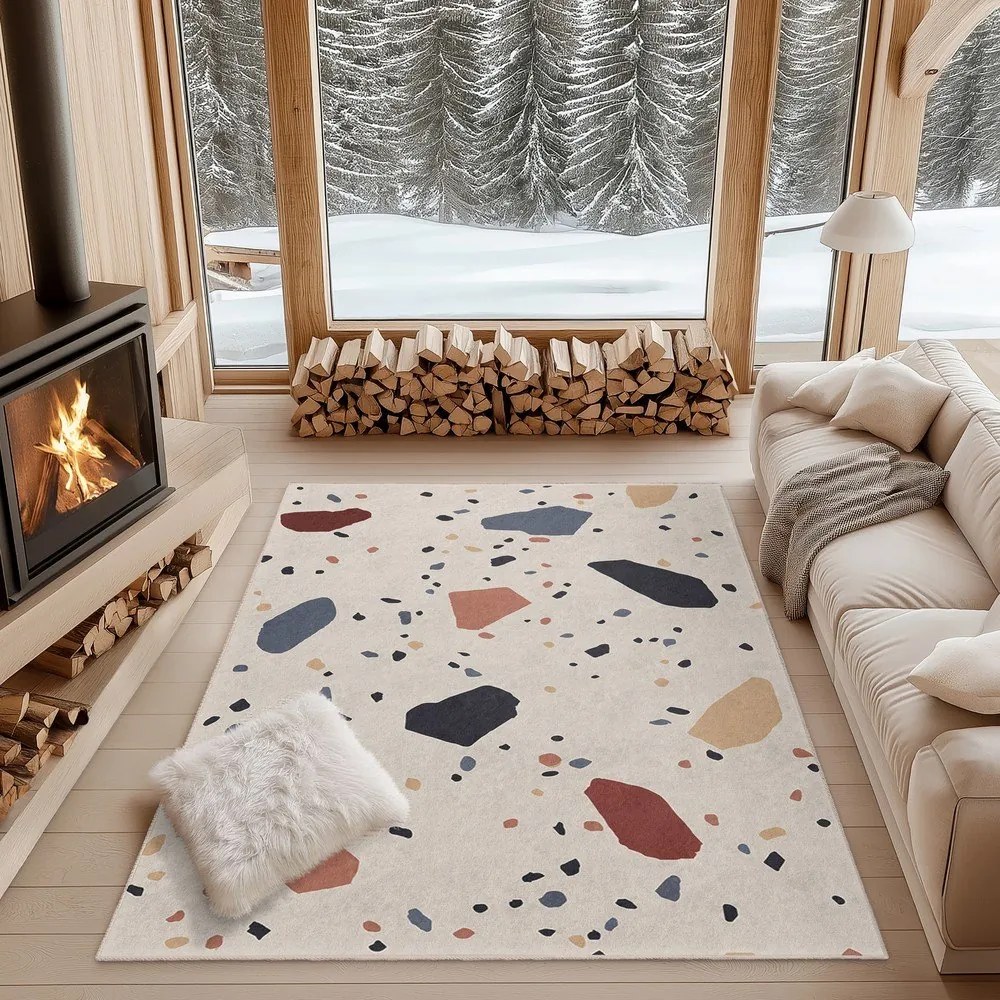 Krémszínű mosható szőnyeg 80x150 cm Cracked Terrazzo – Mila Home