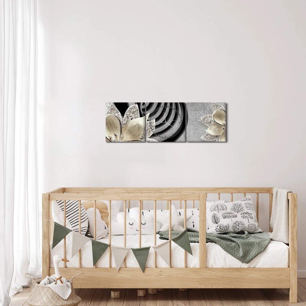 Kép - 3D arany virágok (órával) (90x30 cm)