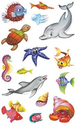 Matrica, papír, 2 ív, 76x120 mm, AVERY ZWECKFORM, Z-Design No.53707, csillogó tengeri állatok (AY53707)