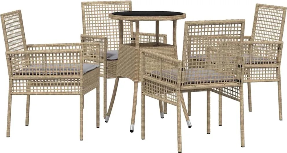 vidaXL Kert étkező szett 5 pcs Bézs polirattan