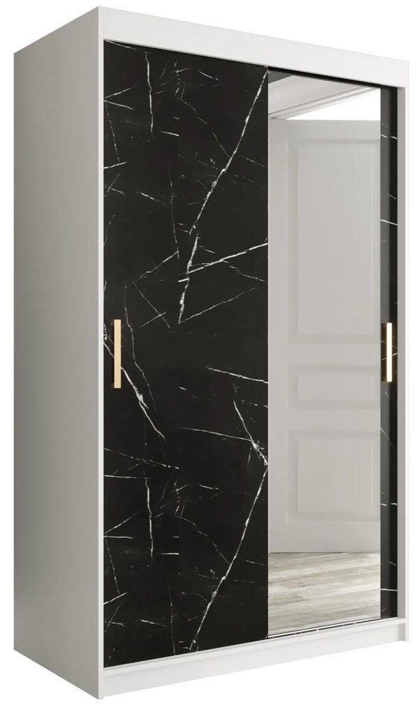 Ruhásszekrény 120 cm Marbelo T2 (matt fehér + fekete márvány). 1064587