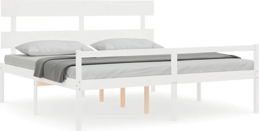 Fehér tömör fa ágy időseknek fejtámlával Super King Size
