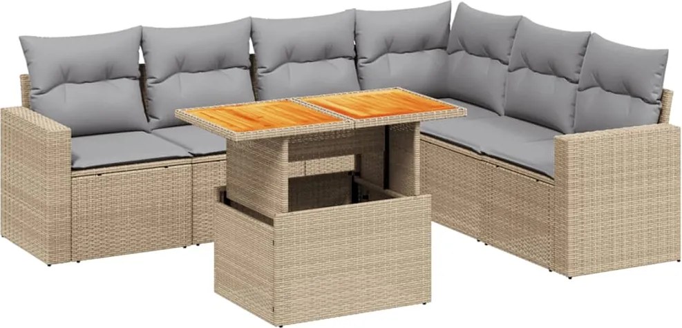 vidaXL 7 részes bézs polyrattan kerti ülőgarnitúra párnákkal